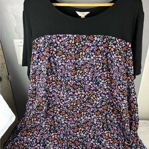 Terra & Sky Black Floral Short Sleeve Top